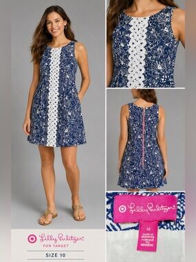 Lilly Pulitzer for Target Upstream Fish Print Shift Dress Size 10 Blue White